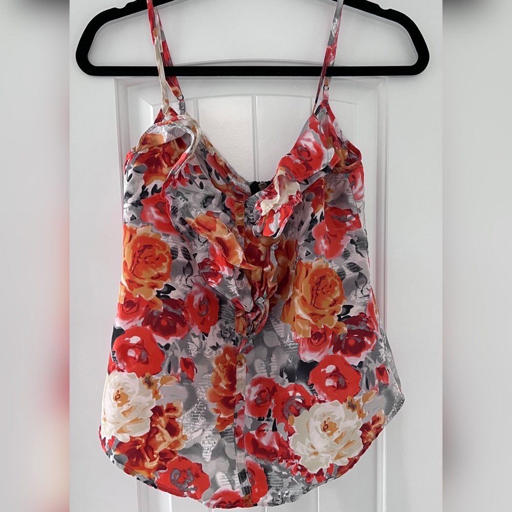 KUT from the kloth Floral 100% Silk Blouse with Back Zipper Size M.